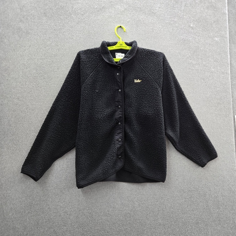 PINK Victoria's Secret Women Sweatshirt‎ L/G Black Fleece Snap Button Long